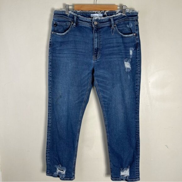 KanCan Women’s 32 High Rise Rolled Hem Boyfriend Jean Blue Stretch Distressed - Picture 2 of 12